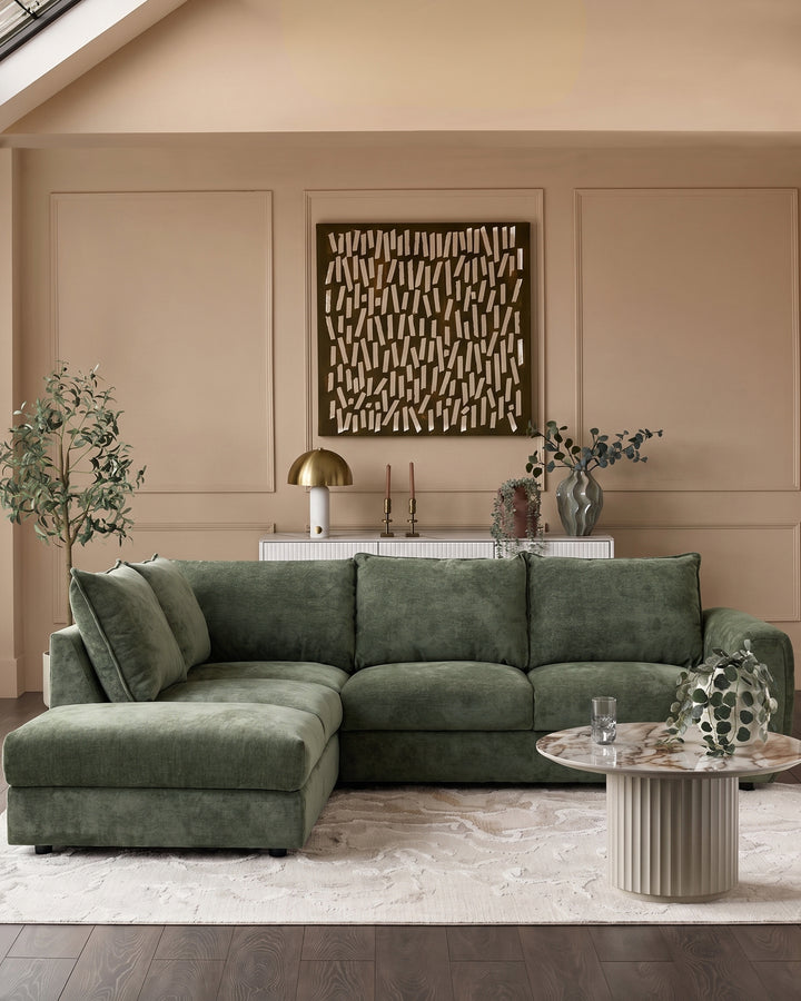 Heidi dark green chenille left hand corner chaise sofa