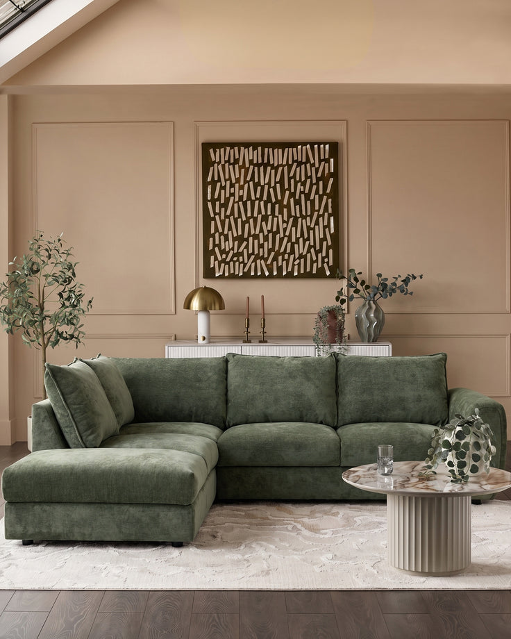 Heidi dark green chenille left hand corner chaise sofa