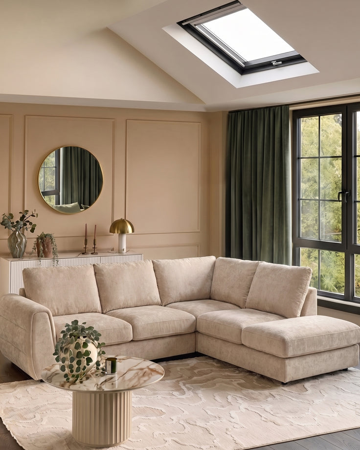 Heidi champagne chenille right hand corner chaise sofa