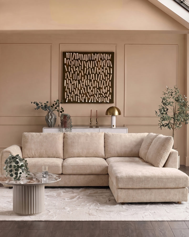 Heidi champagne chenille right hand corner chaise sofa