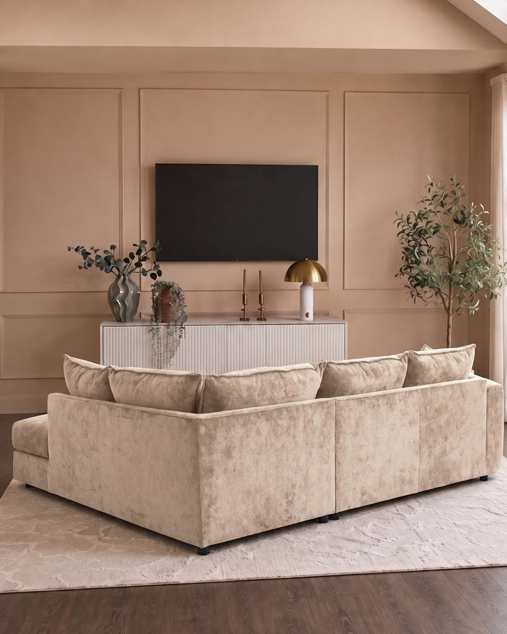 Heidi champagne chenille right hand corner chaise sofa