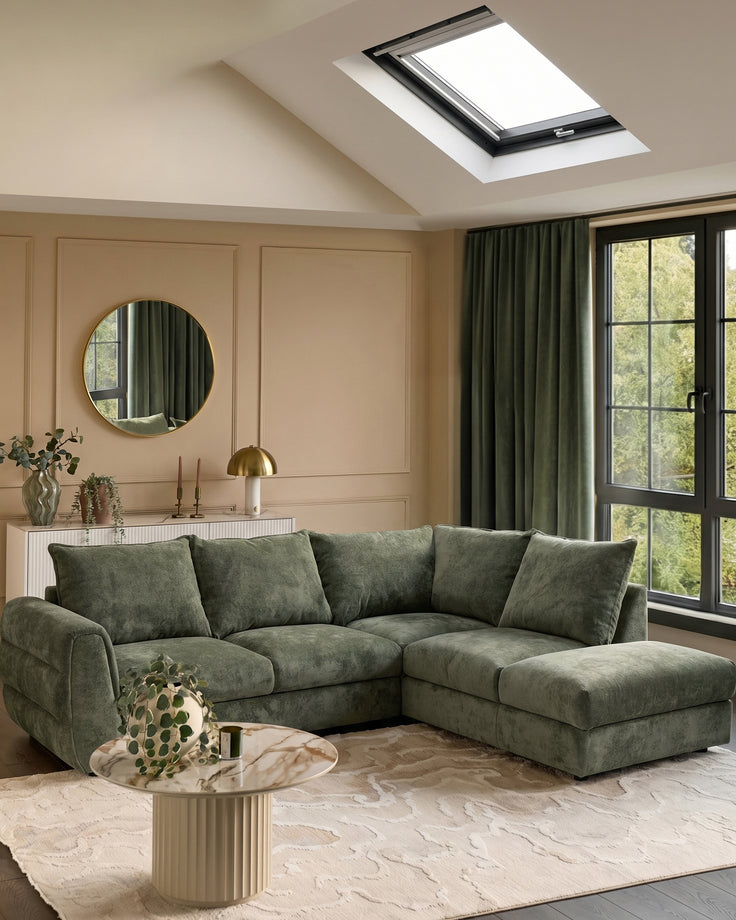 Heidi dark green chenille right hand corner chaise sofa