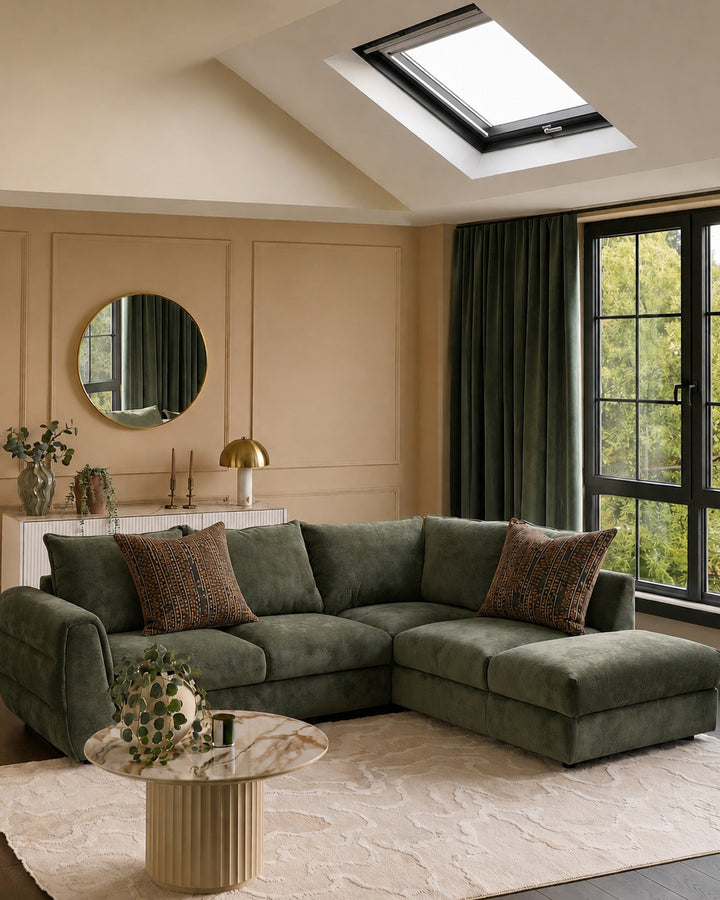 Heidi dark green chenille right hand corner chaise sofa