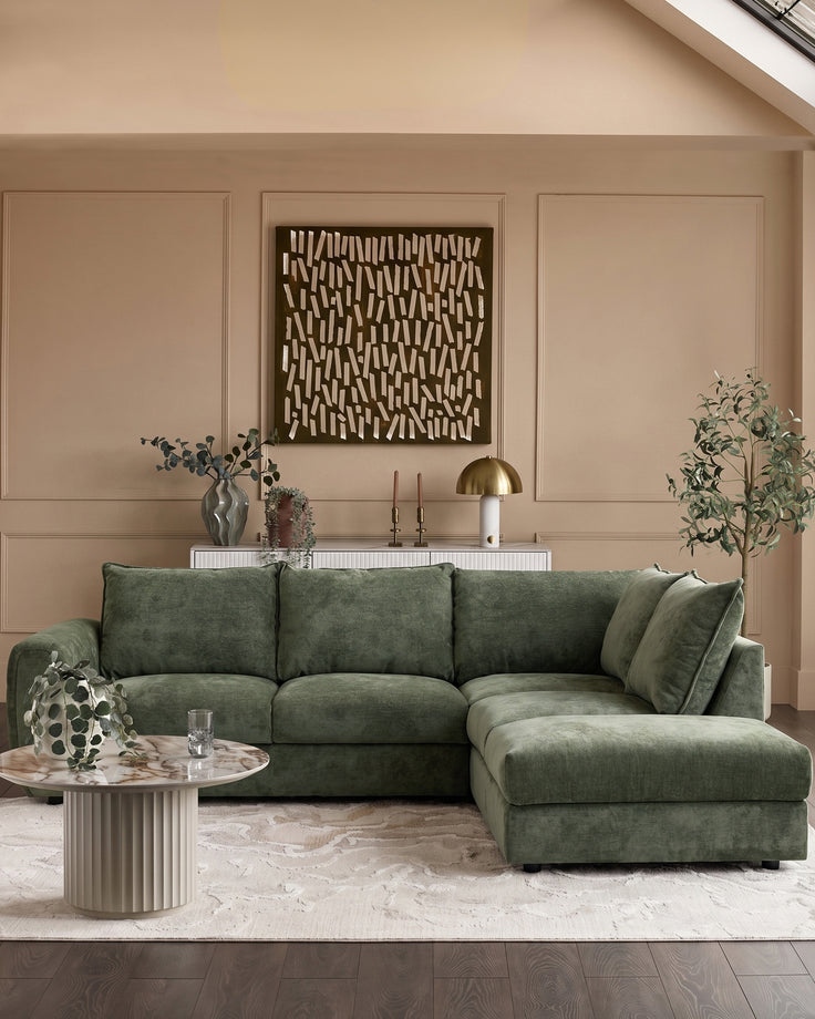 Heidi dark green chenille right hand corner chaise sofa