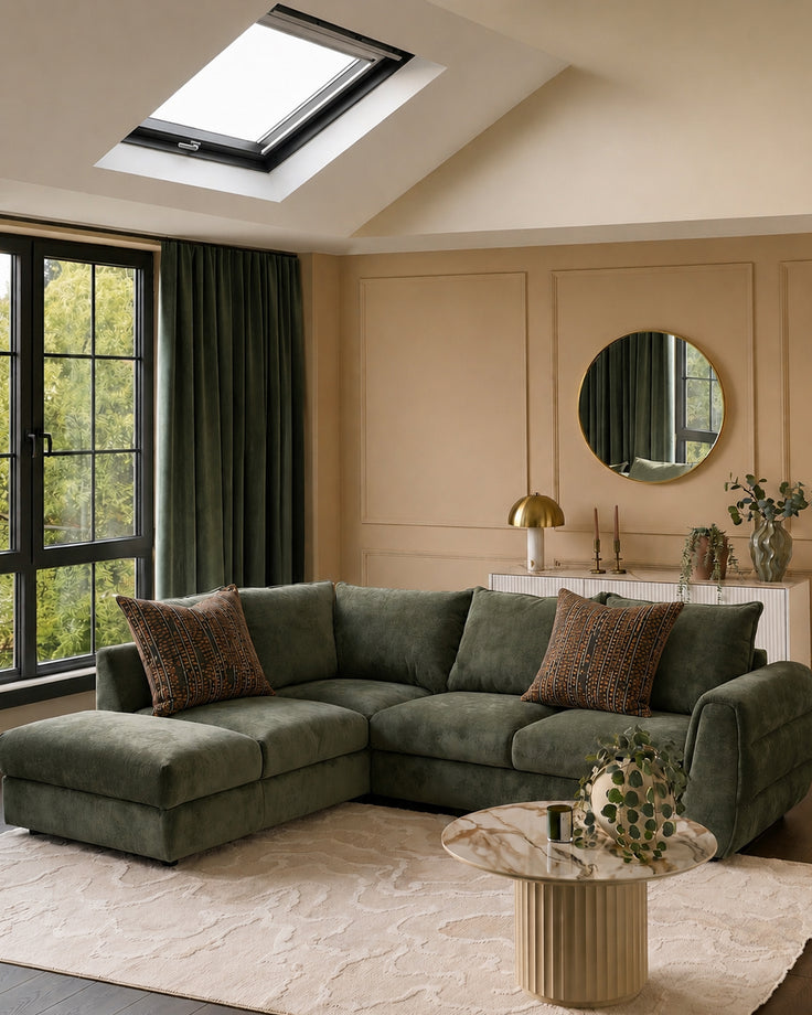 Heidi dark green chenille left hand corner chaise sofa