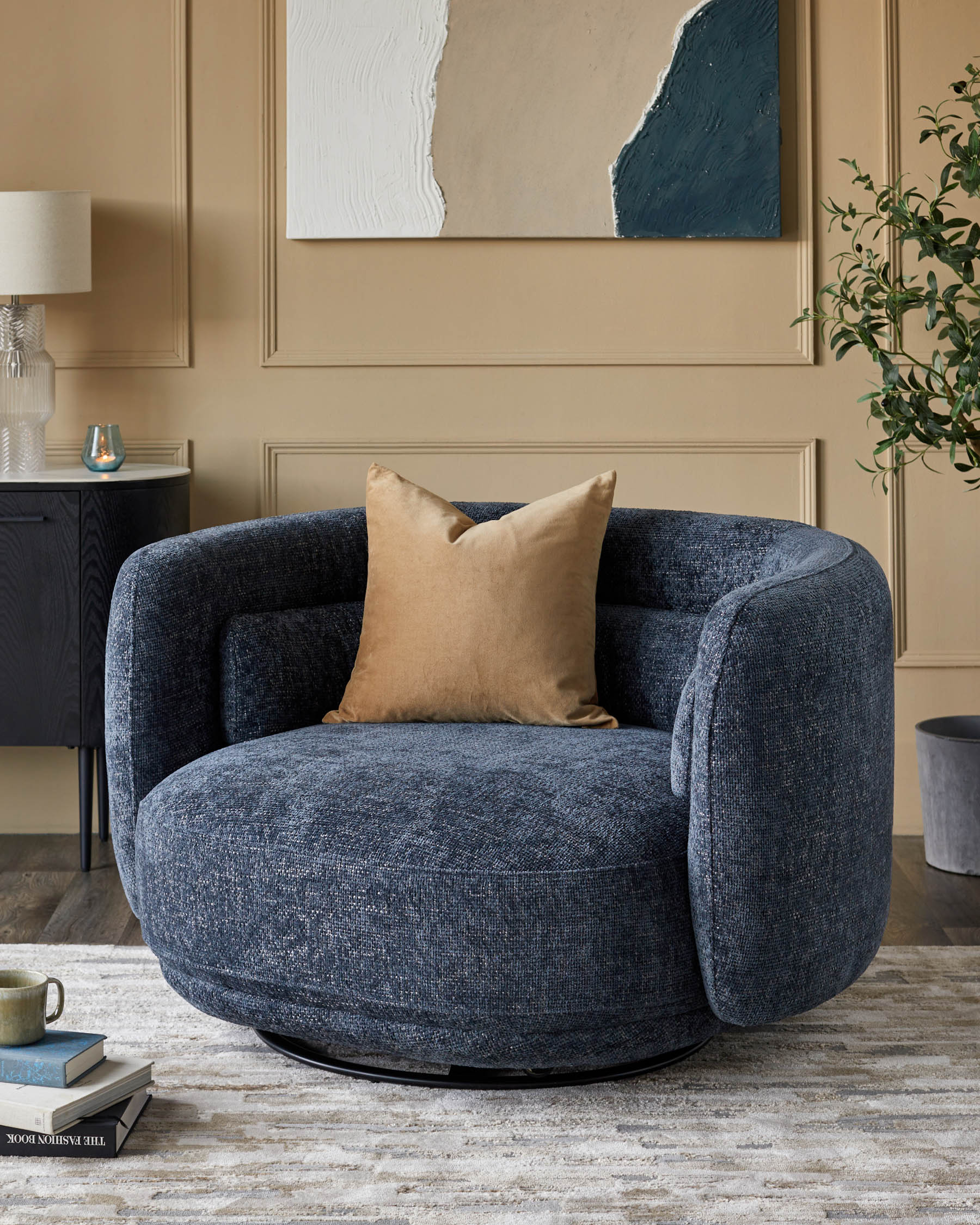 Henry Dark Blue Chunky Weave Swivel Love Seat – Danetti