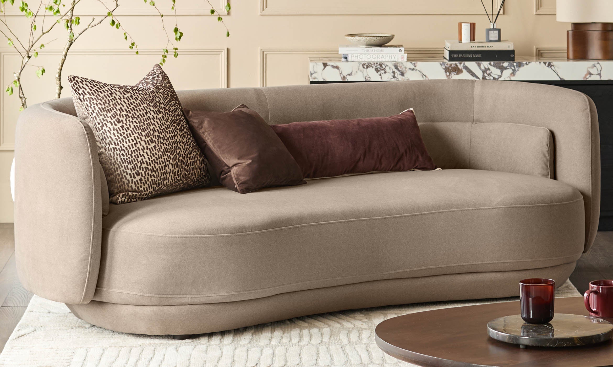 Henry mocha plush fabric 3 seater sofa