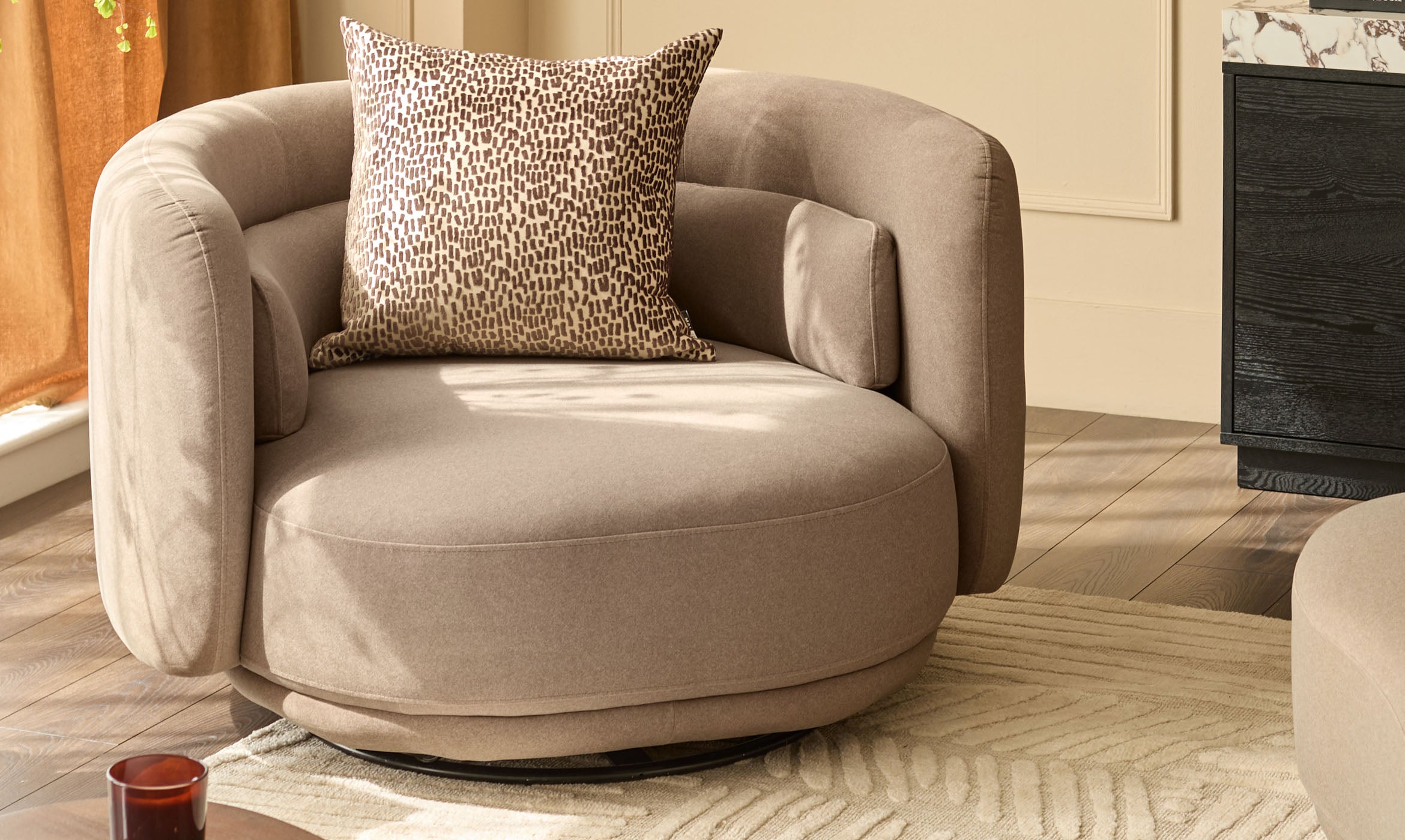 Henry mocha plush fabric swivel love seat