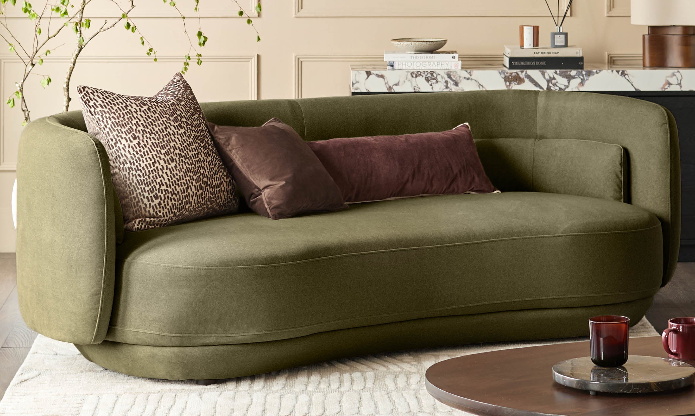 Henry olive green velvet 3 seater sofa