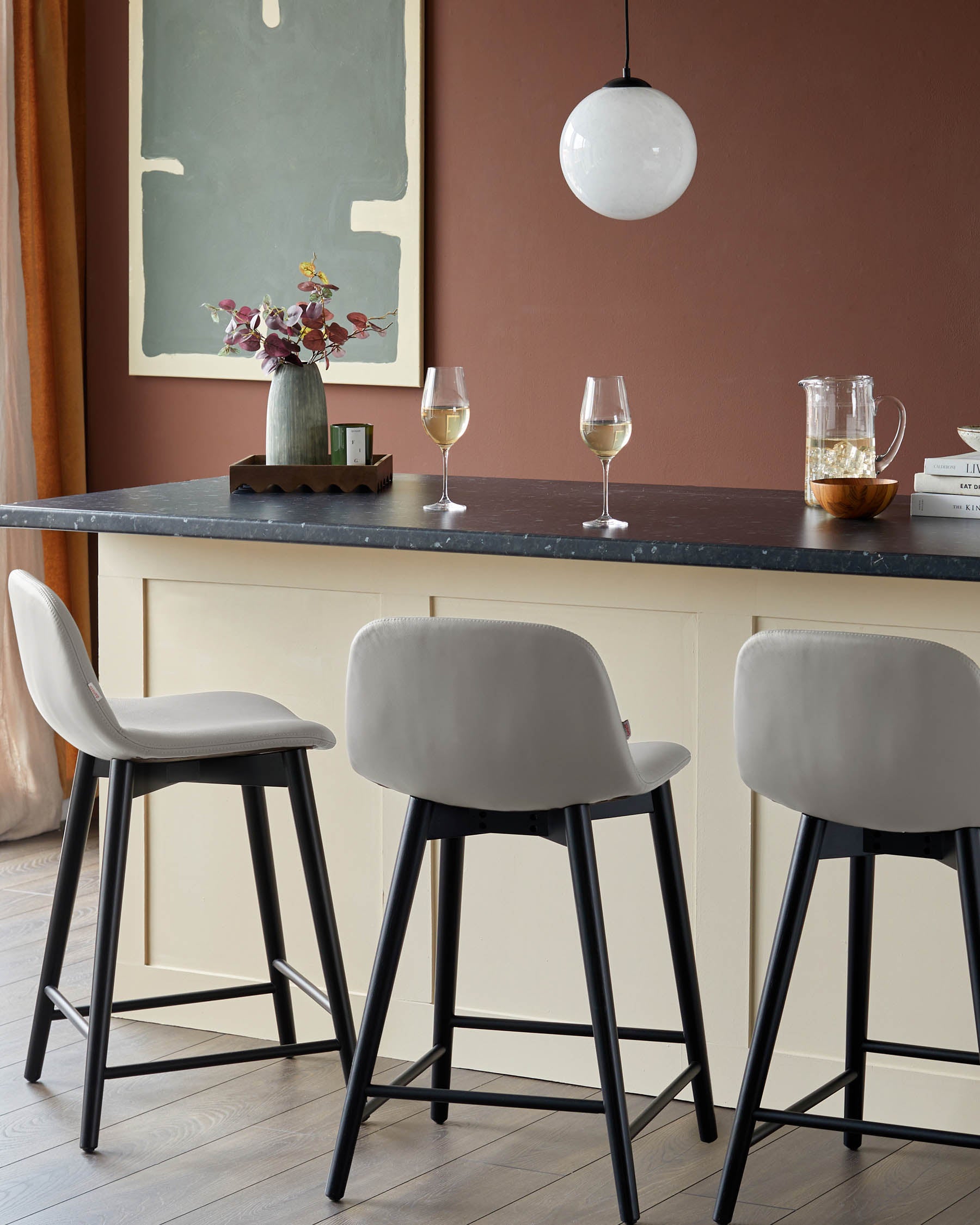Hudson Light Grey Leather Bar Stool Danetti