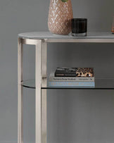 Isla White Glass and Stainless Steel Console Table