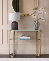 Isla White Glass And Brass Console Table