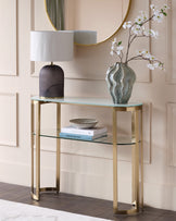Isla White Glass And Brass Console Table