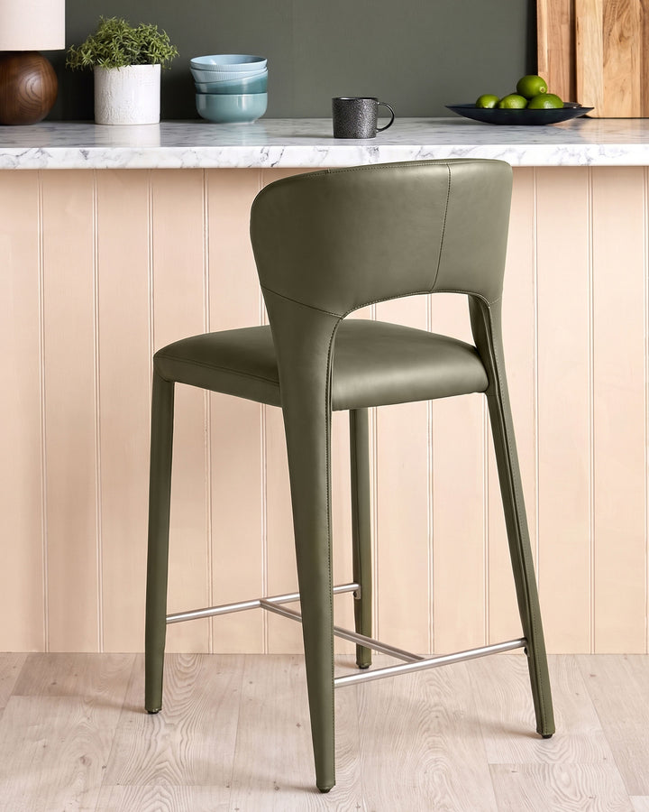 Jackson olive green leather bar stool