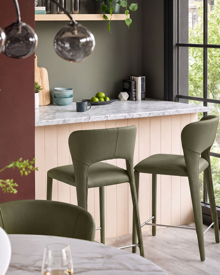Jackson olive green leather bar stool
