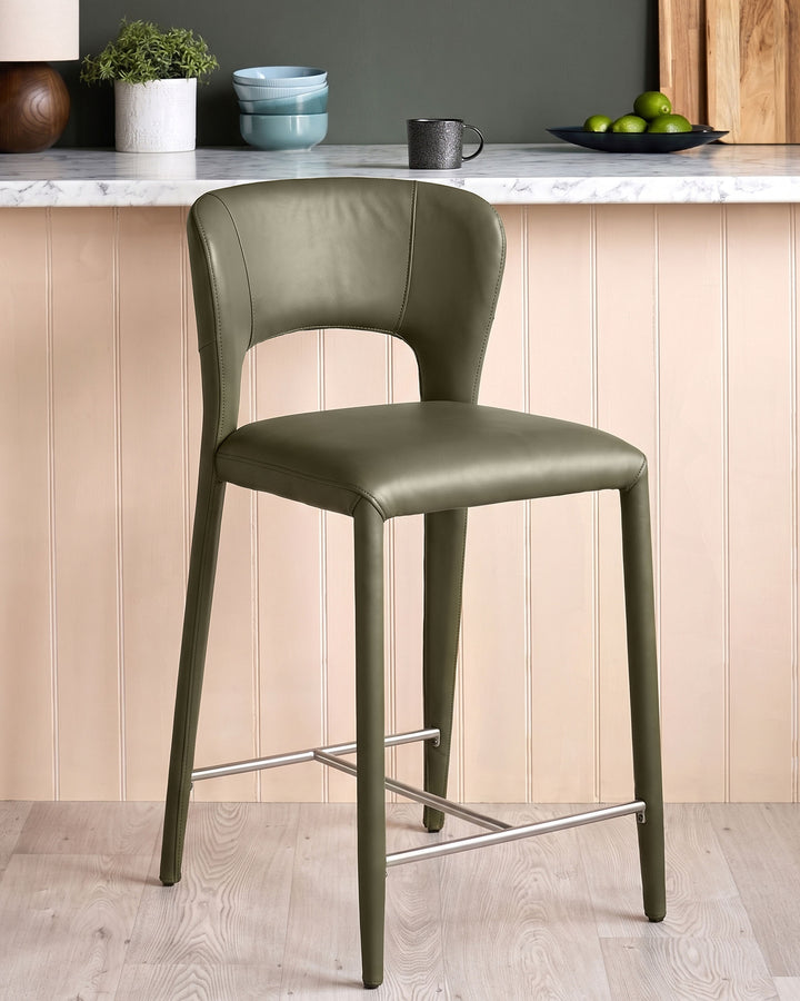 Jackson olive green leather bar stool