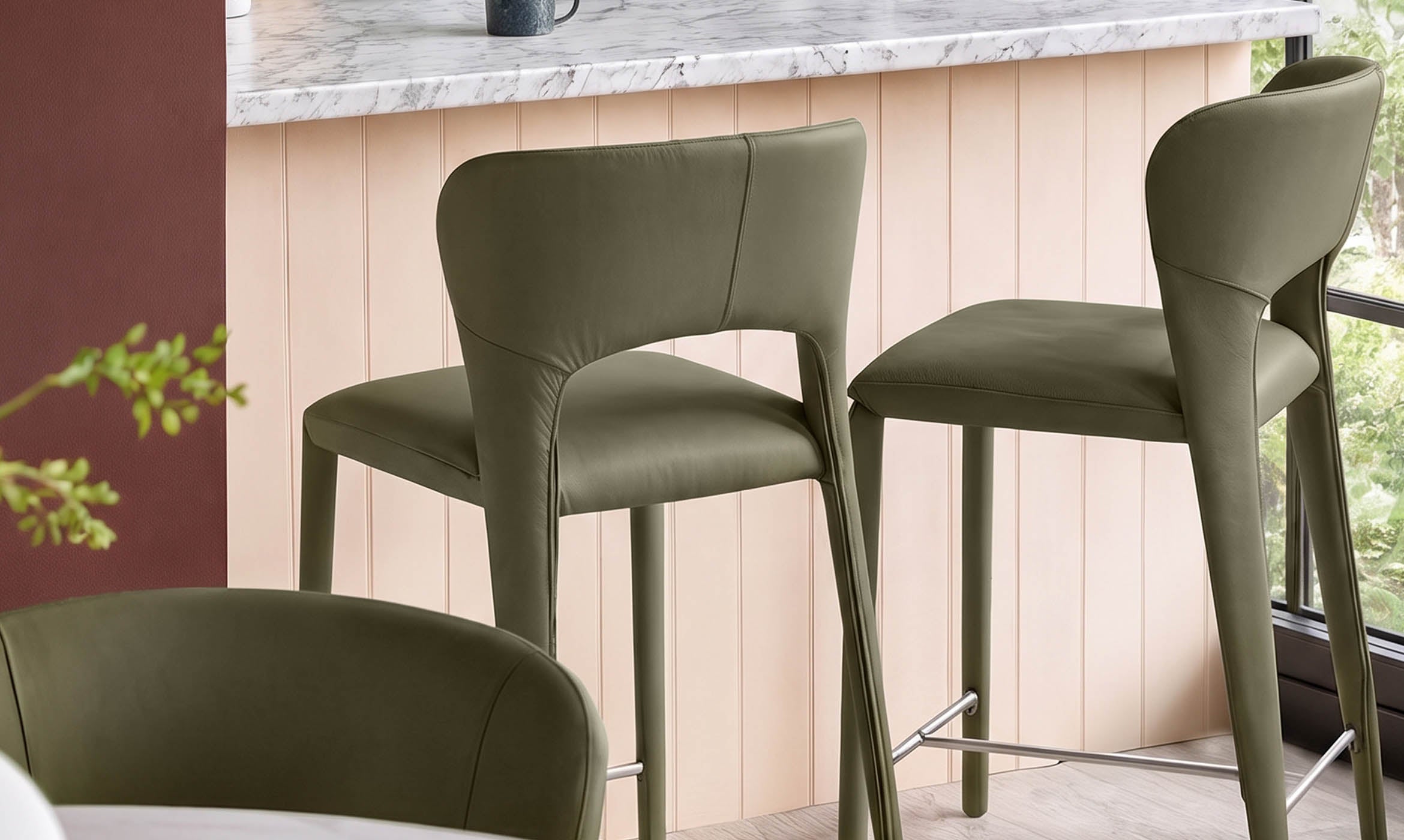 Jackson olive green leather bar stool
