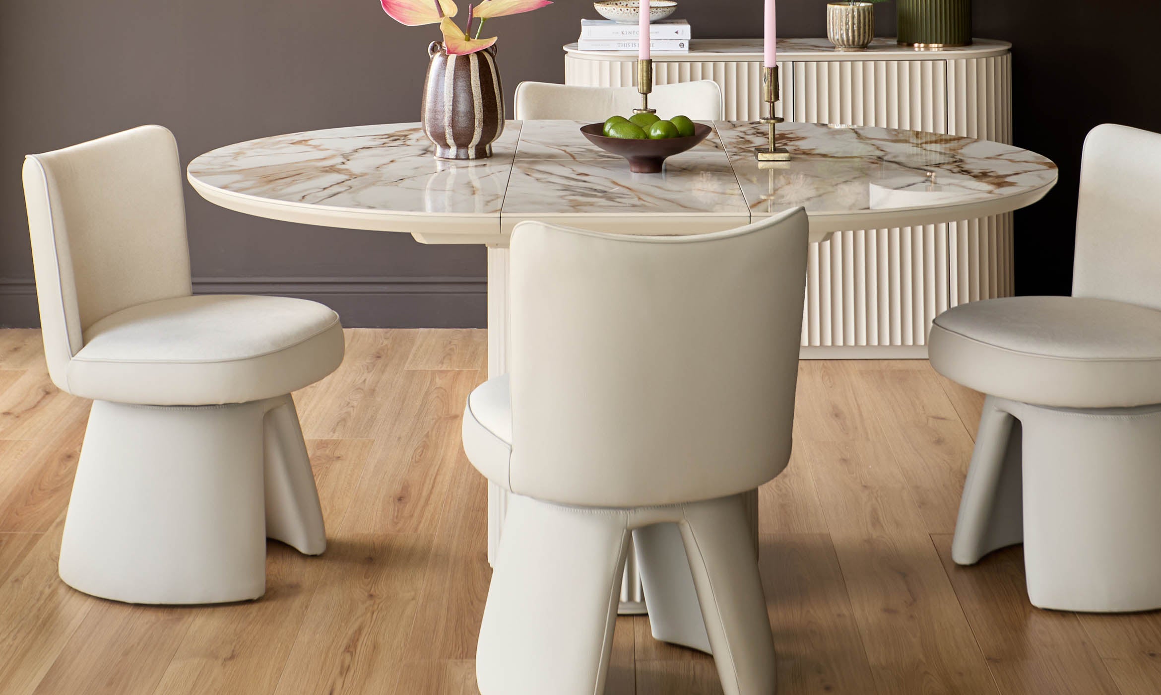 Jenna cream fabric swivel dining chair