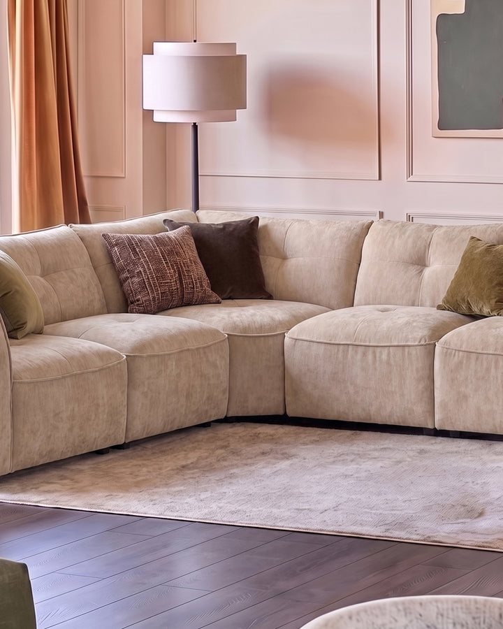 Jodie champagne chenille large corner sofa