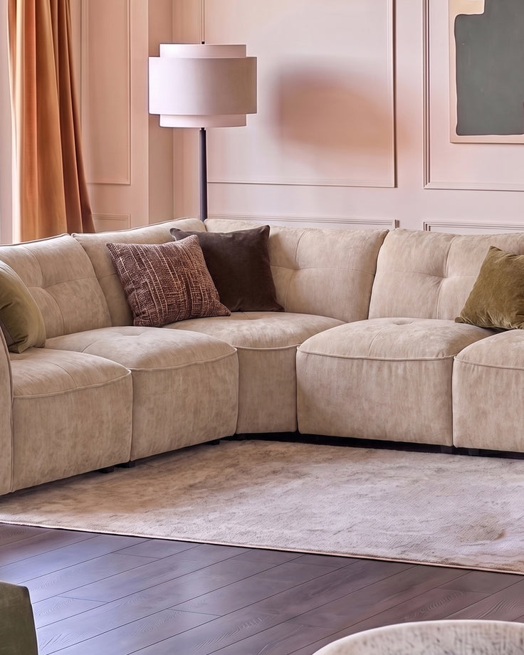 Jodie champagne chenille large corner sofa
