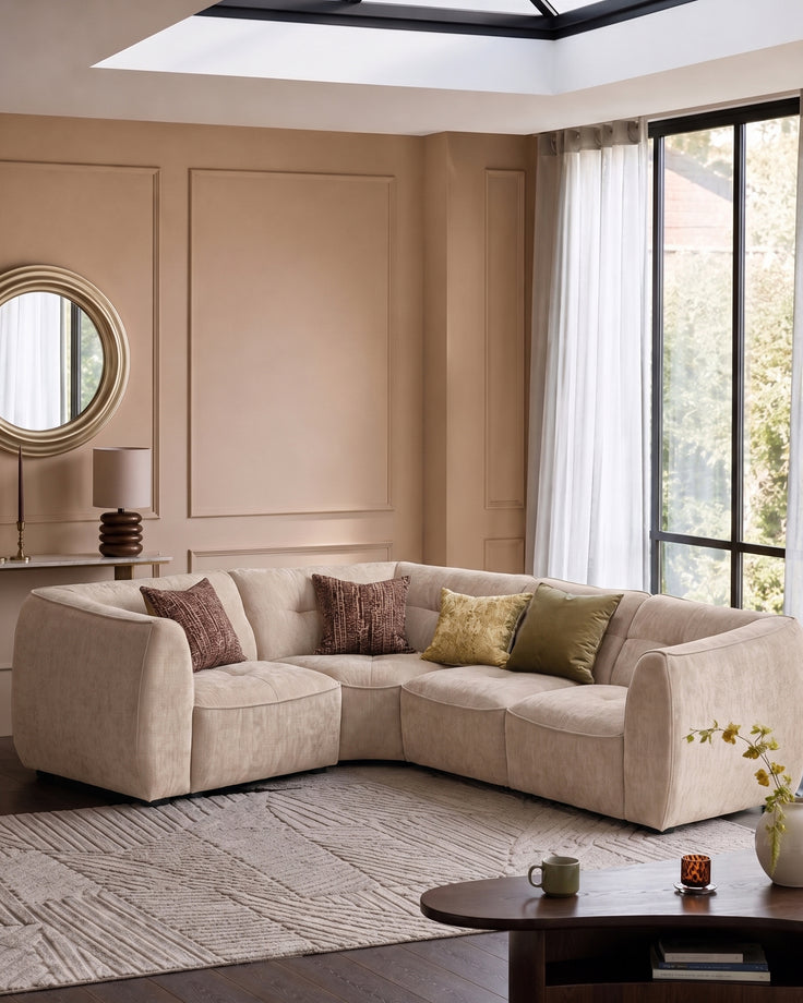 Jodie champagne chenille small corner sofa