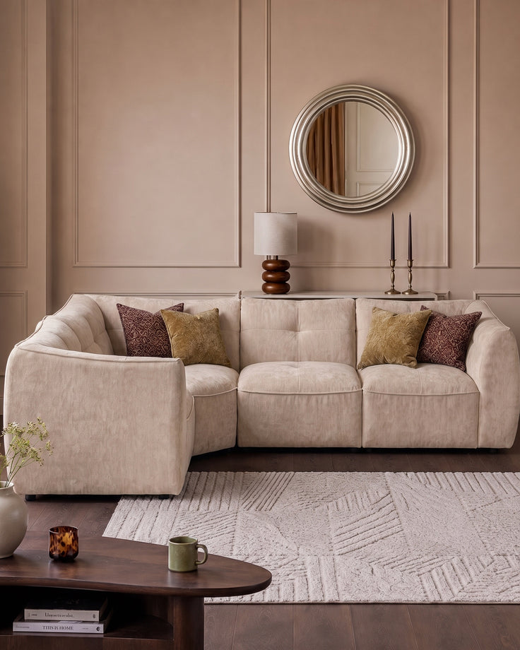Jodie champagne chenille small corner sofa