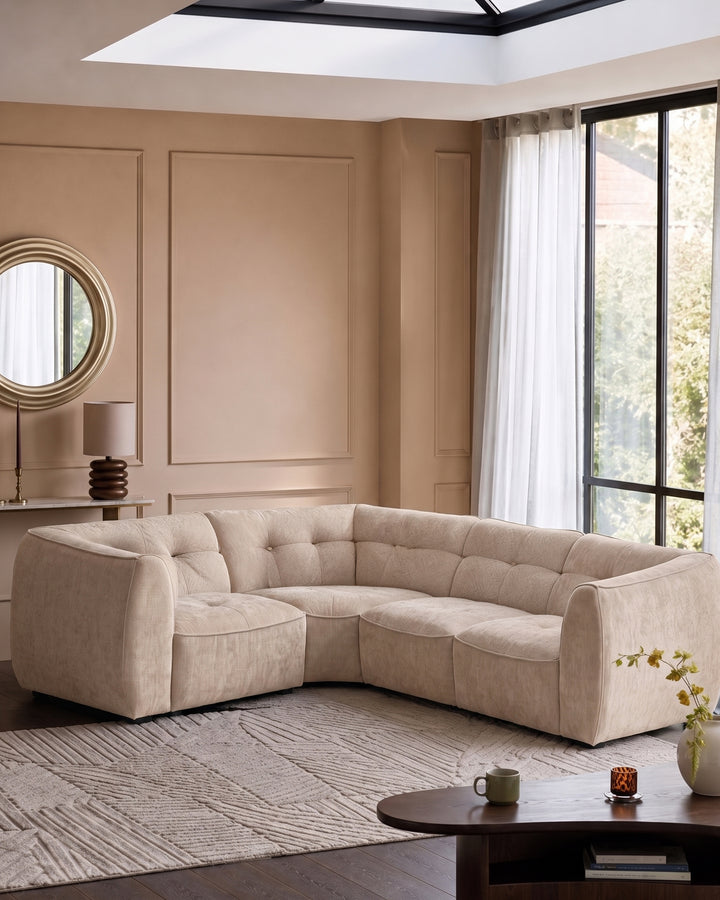 Jodie champagne chenille small corner sofa