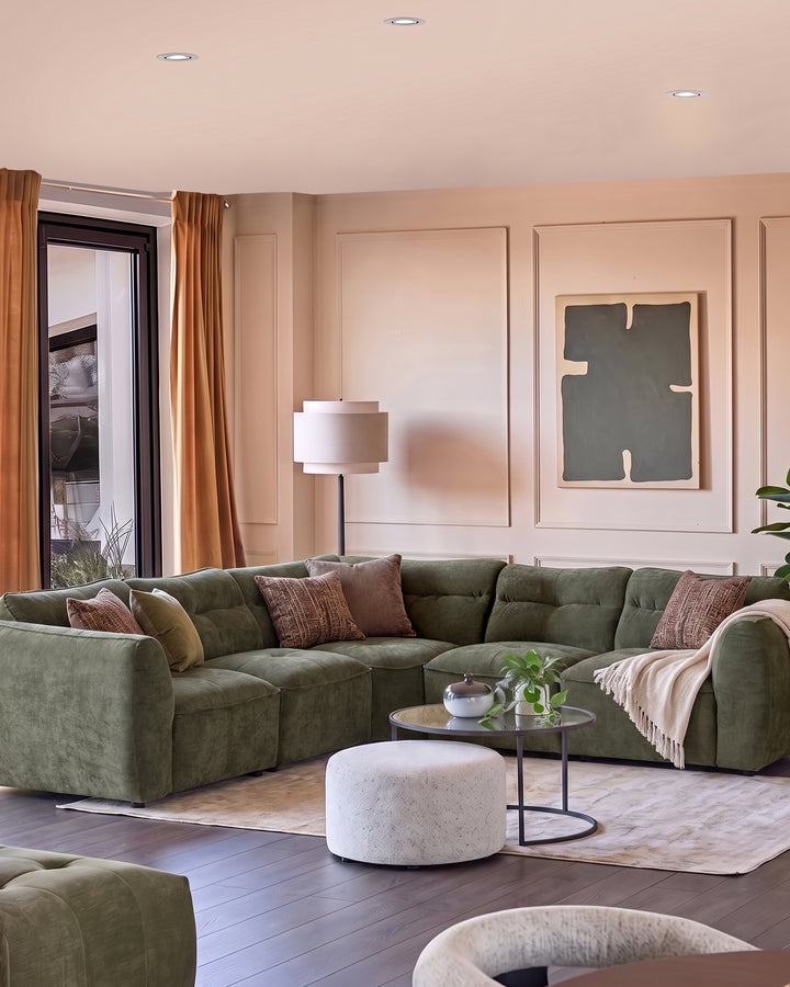 Jodie dark green chenille large corner sofa