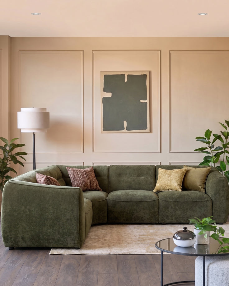 Jodie dark green chenille large corner sofa