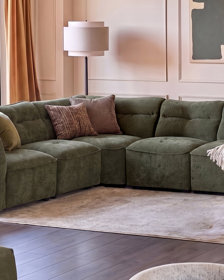 Jodie dark green chenille large corner sofa