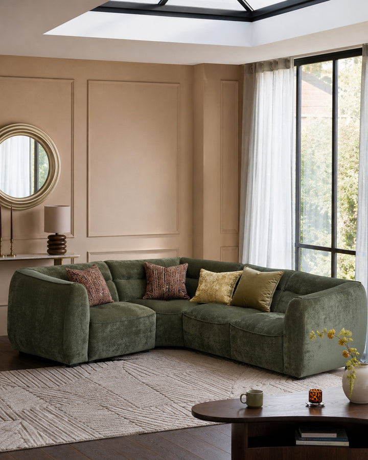 Jodie dark green chenille small corner sofa