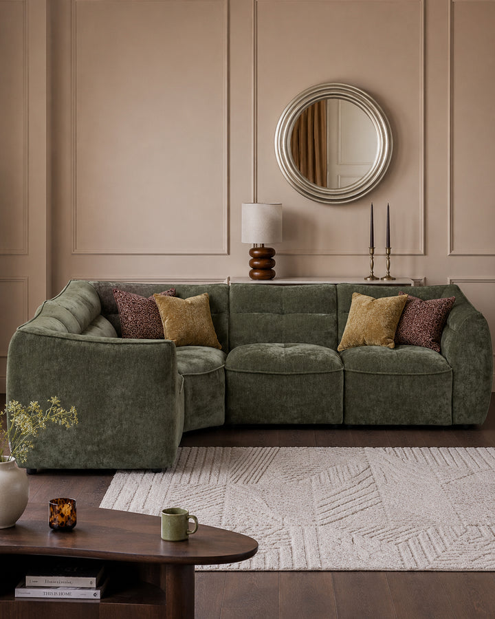 Jodie dark green chenille small corner sofa