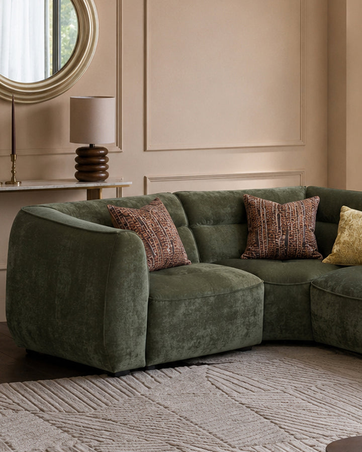 Jodie dark green chenille small corner sofa