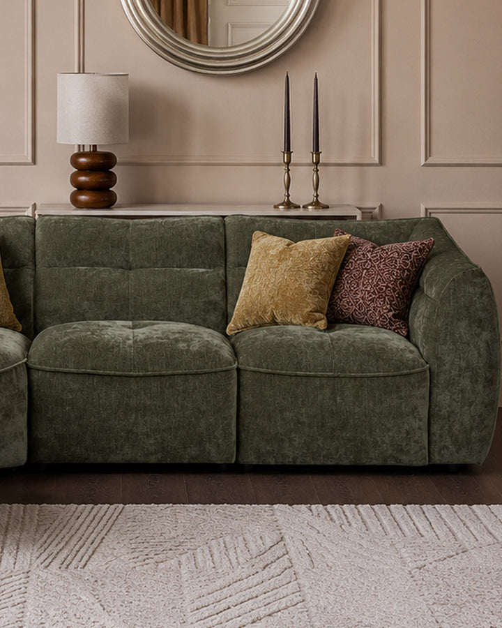 Jodie dark green chenille small corner sofa