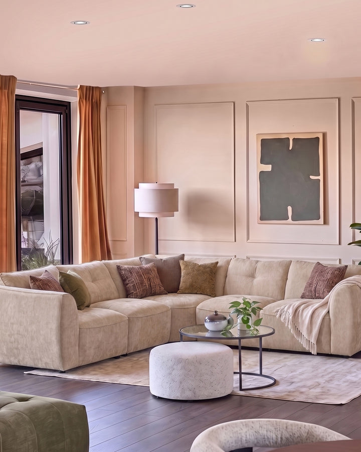 Jodie champagne chenille large corner sofa