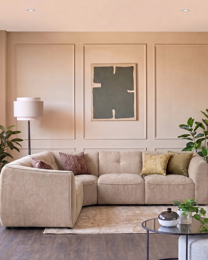 Jodie champagne chenille large corner sofa