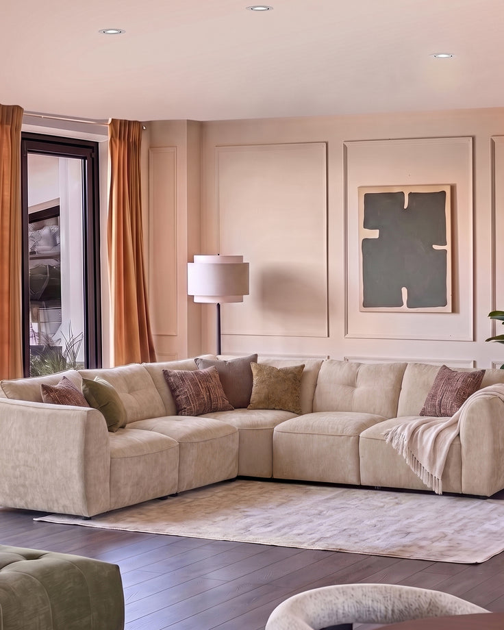Jodie champagne chenille large corner sofa