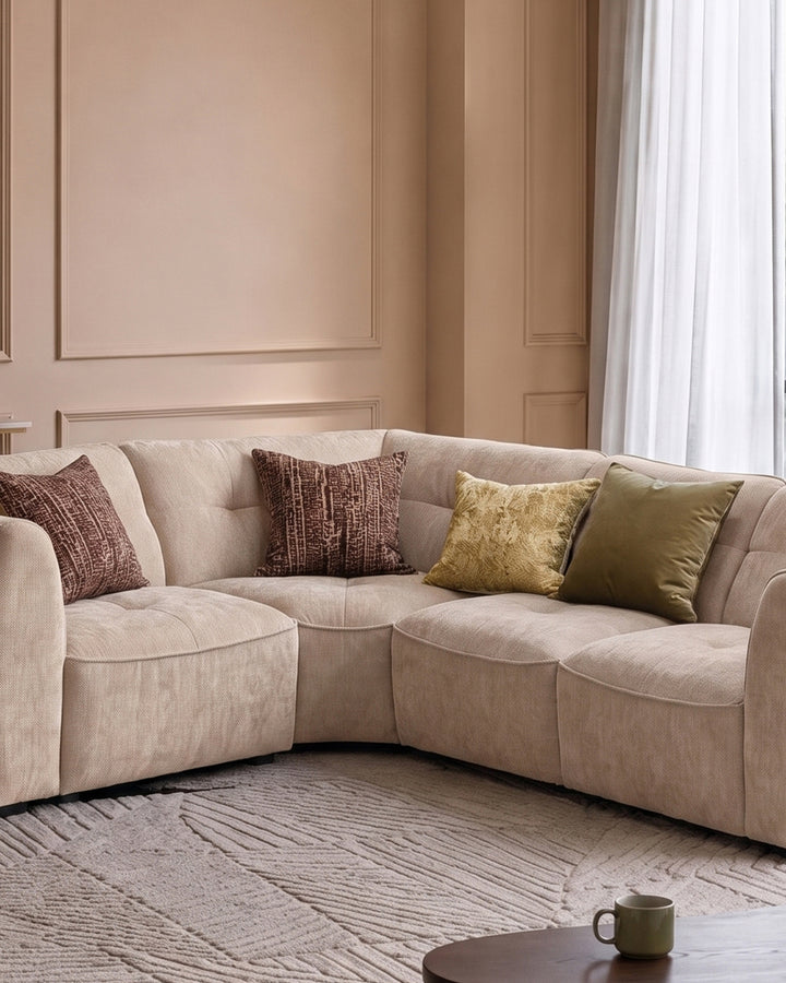 Jodie champagne chenille small corner sofa