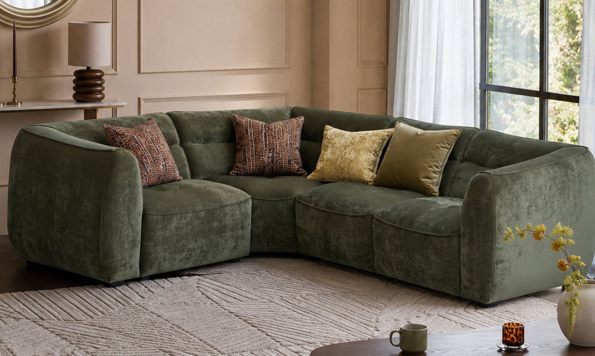 Jodie dark green chenille small corner sofa