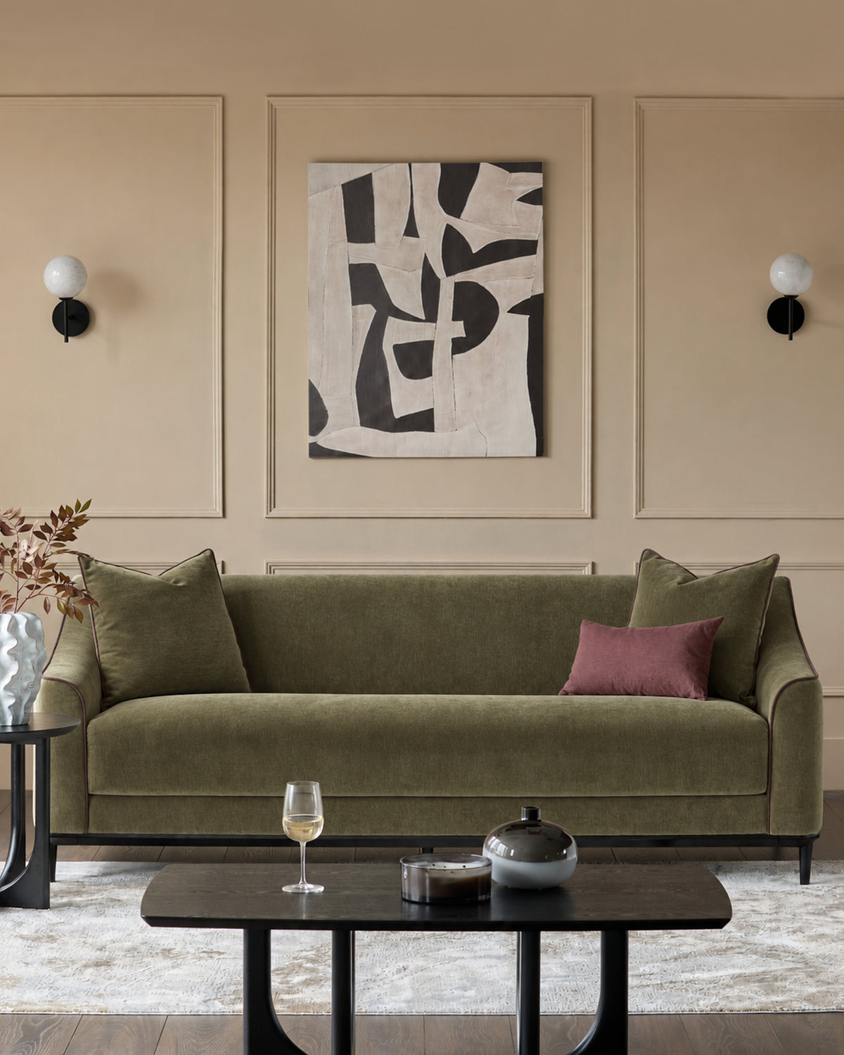 Julep olive green fabric 3 seater sofa