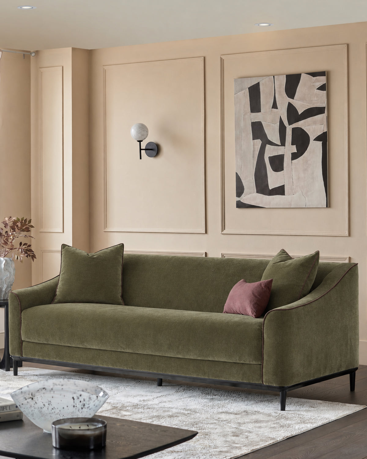 Julep olive green fabric 3 seater sofa