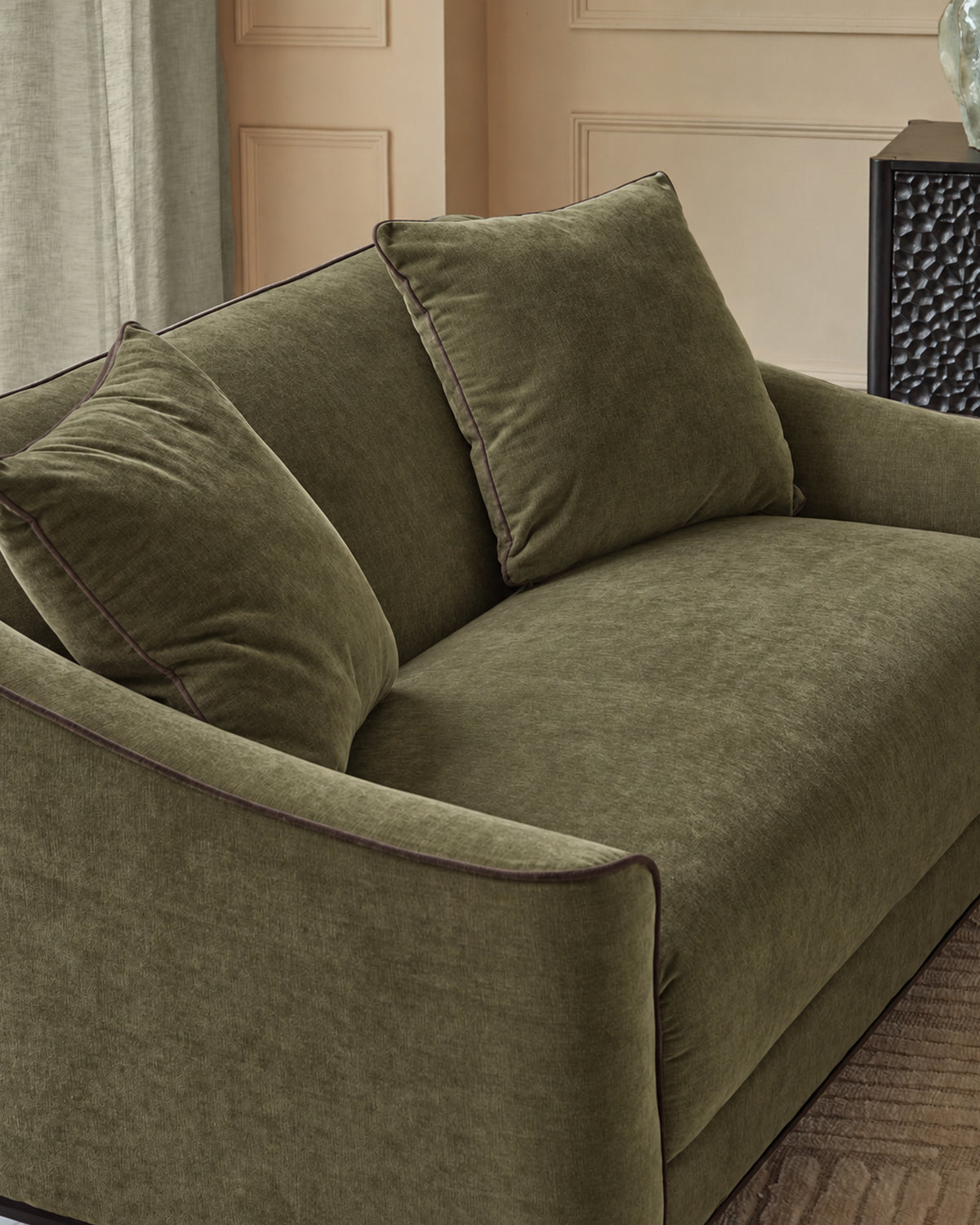 Julep olive green fabric 2 seater sofa