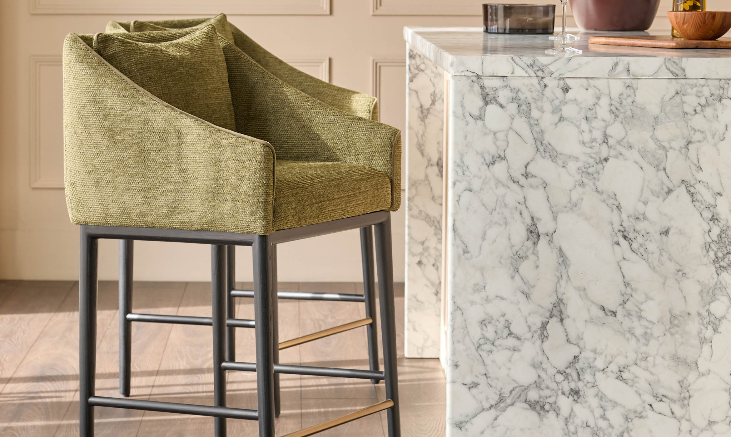 Julep olive green chenille bar stool