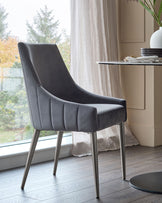 Juliana Dark Grey Velvet With Stainless Steel Dining Chair