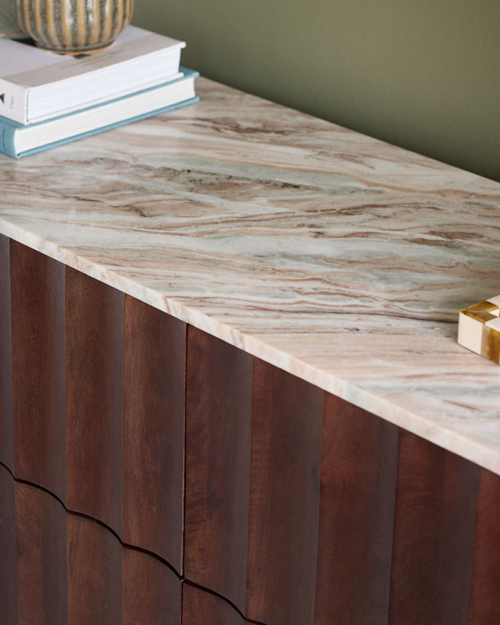 Juniper dark mango wood with toronto marble chest of drawers