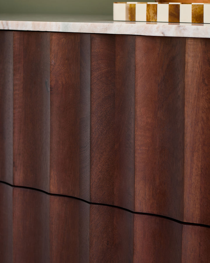 Juniper dark mango wood with toronto marble chest of drawers