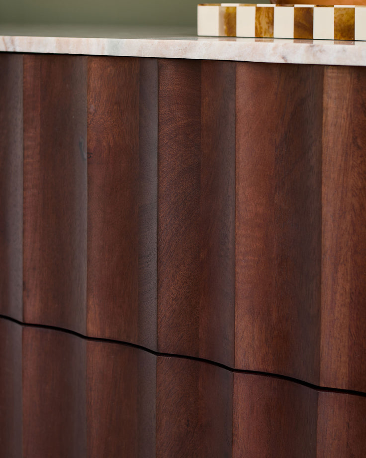 Juniper dark mango wood with toronto marble chest of drawers