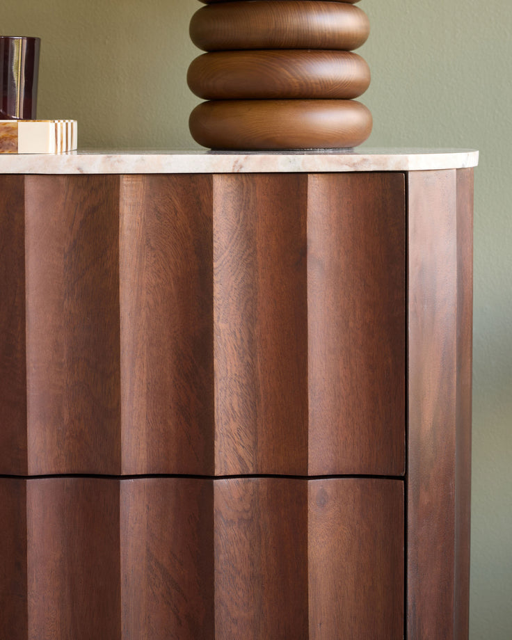 Juniper dark mango wood with toronto marble chest of drawers