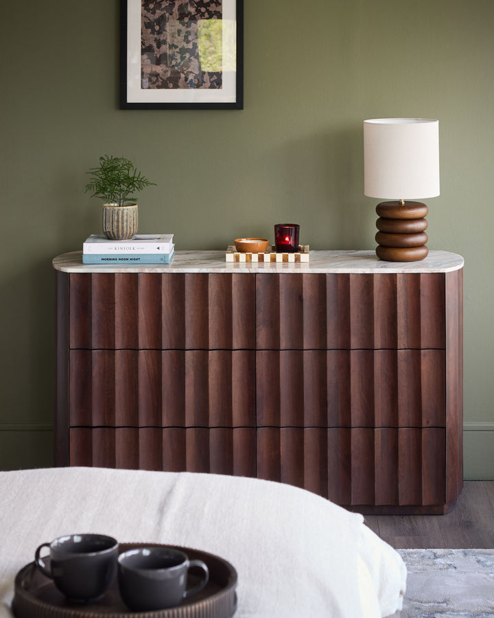 Juniper dark mango wood with toronto marble chest of drawers