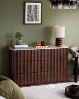 Juniper dark mango wood with toronto marble chest of drawers
